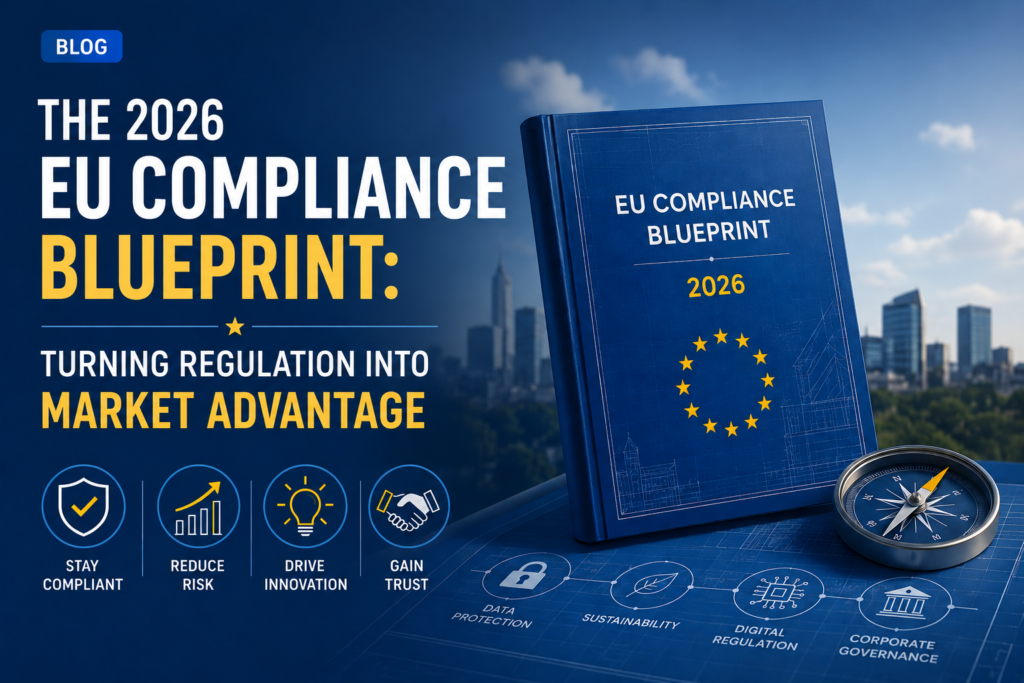 2026 EU Compliance Blueprint guide for businesses navigating sustainability, digital regulation, data protection, and corporate governance requirements.