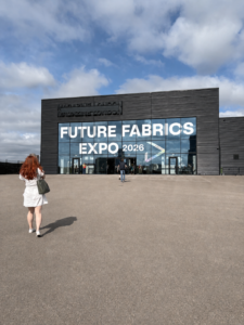 Future Fabrics Expo 2025 venue entrance showcasing a sustainable textile and fashion innovation exhibition