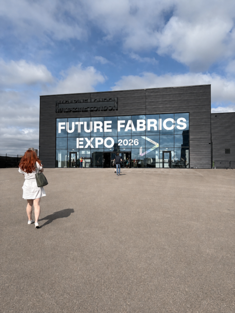 Future Fabrics Expo 2025 venue entrance showcasing a sustainable textile and fashion innovation exhibition